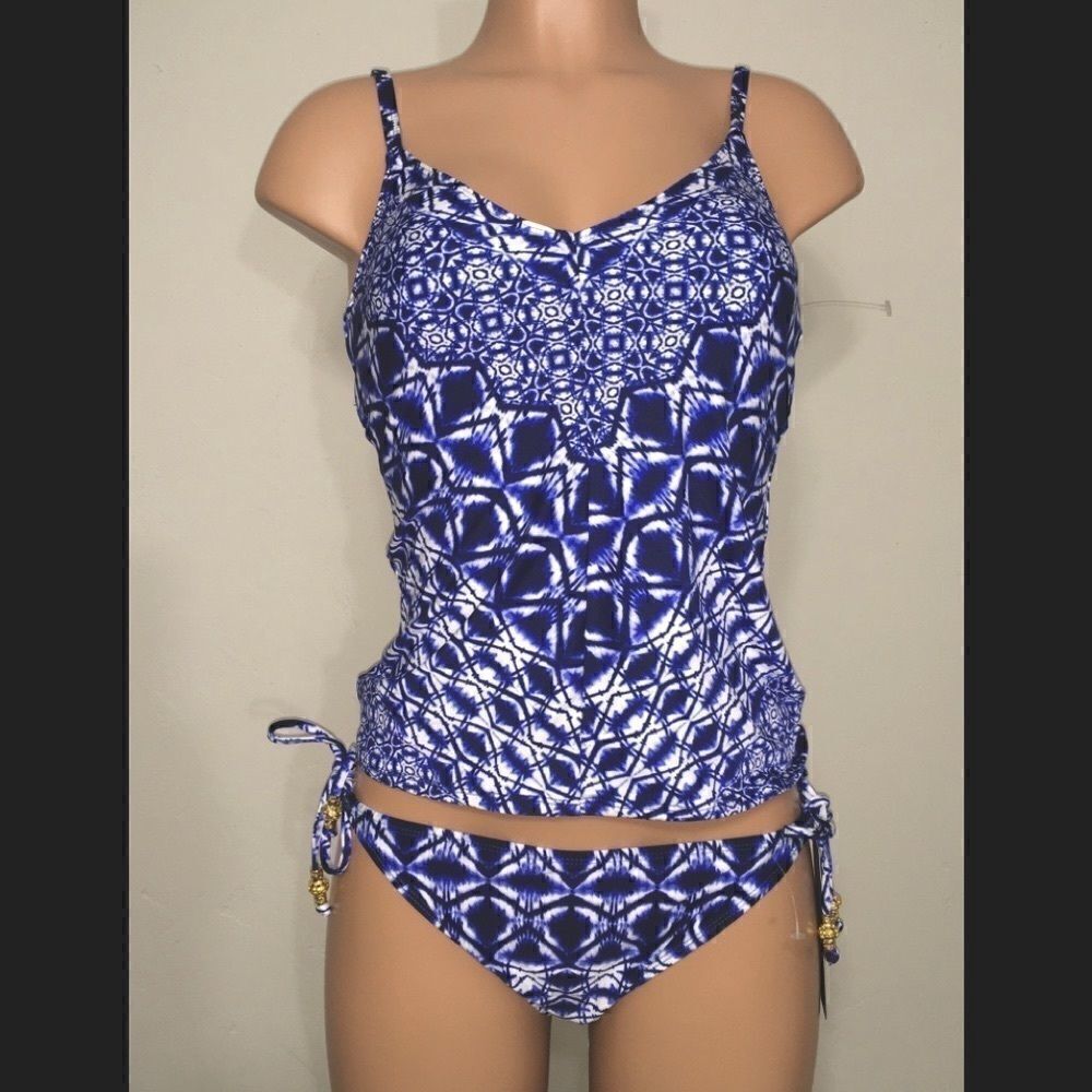 La Blanca blue and white Tankini top only. Small. NWOT